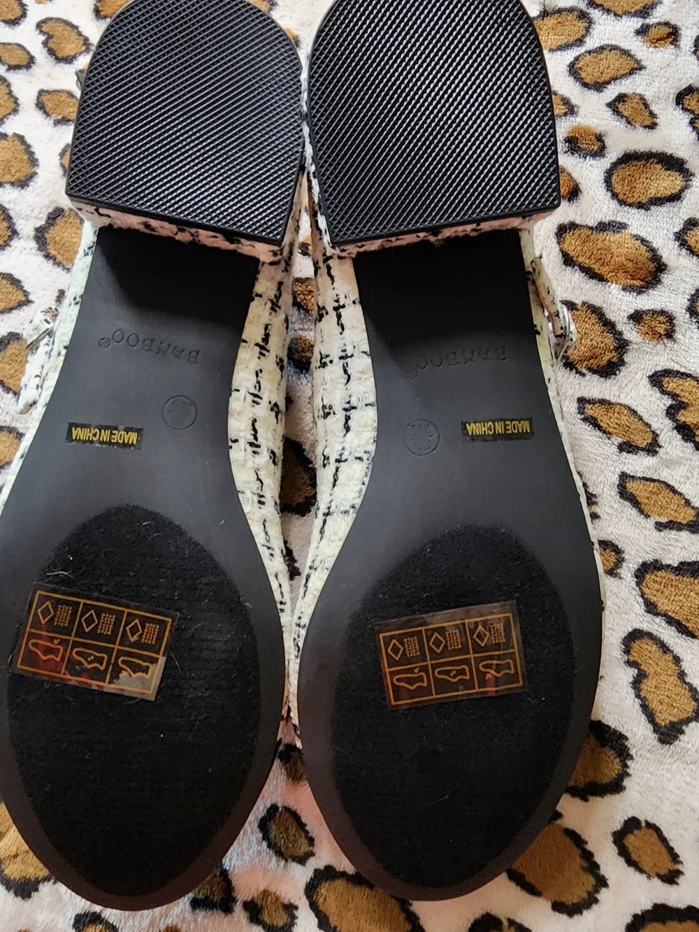 BAMBOO Black and White Tweed Mary Jane Flats